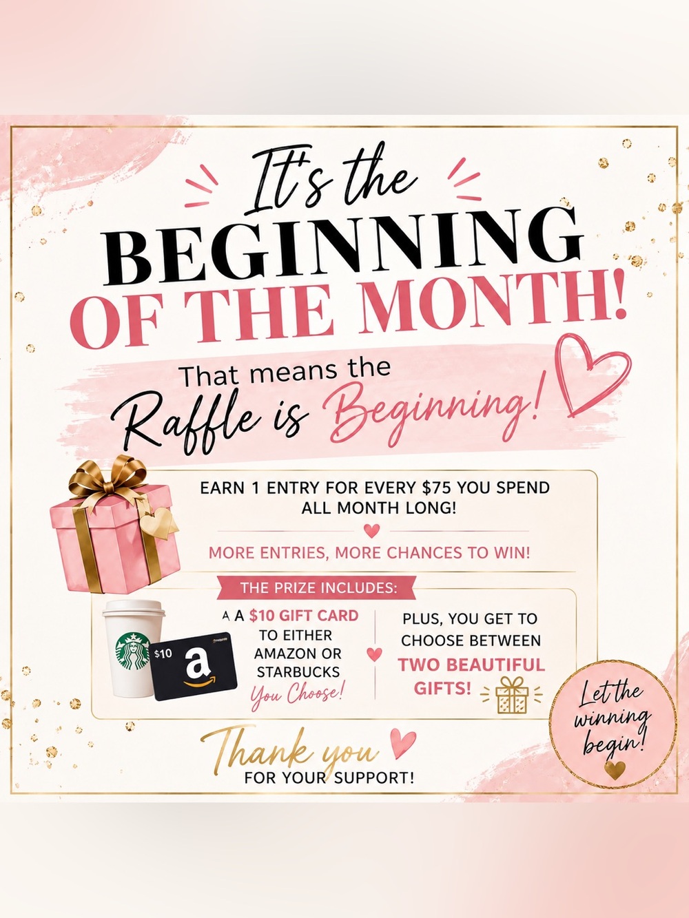 Monthly Raffle Announcement - Pink & Gold